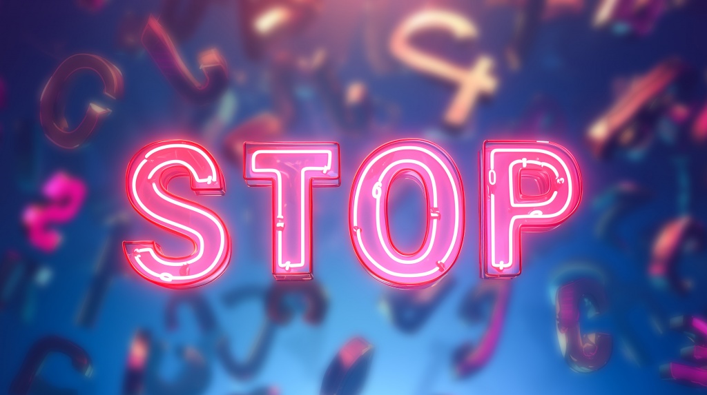 Неоновое слово «STOP» с буквами на фоне Неоновое слово «STOP» с буквами на фоне
